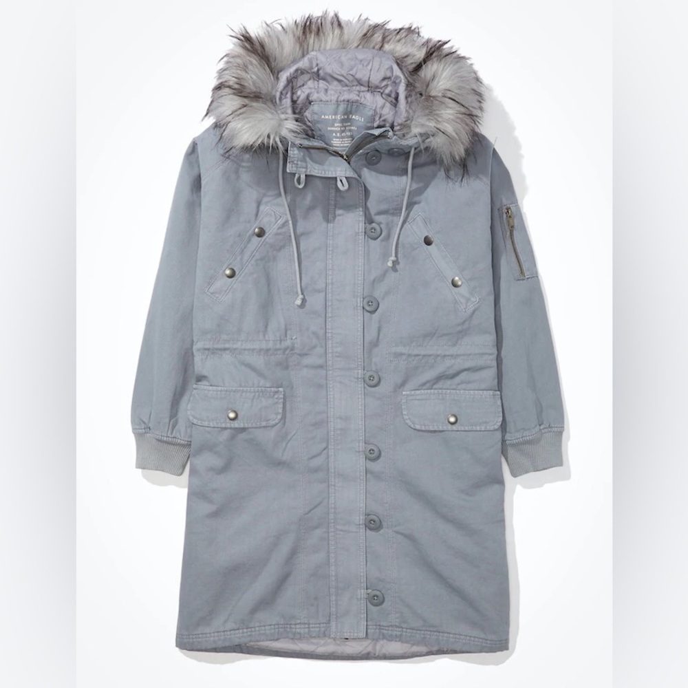 NWT American Eagle Parka Size L Light Blue-Gray